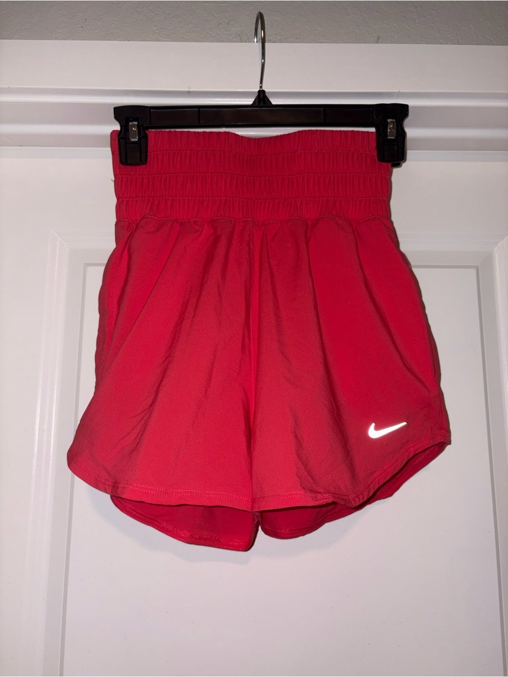 Nike Women's Bright Pink Smocked Waist Athletic Shorts